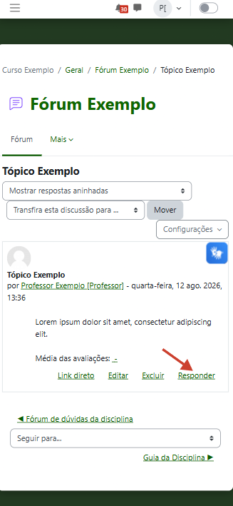 Tela do tópico com destaque no botão Responder