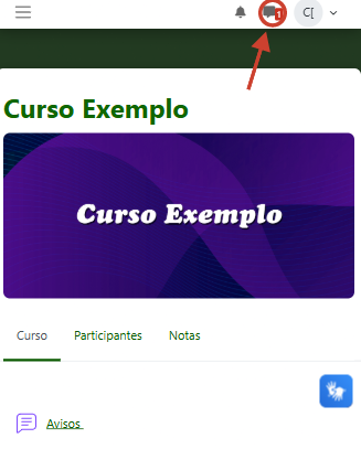 Tela mostrando a página inicial com uma seta indicando o ícone de mensagem na parte superior da plataforma.