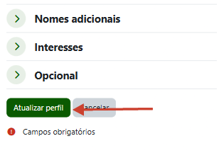 Tela de perfil com destaque para o botão Atualizar perfil