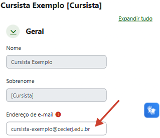 Tela de perfil com destaque para a caixa de texto Endereço de e-mail