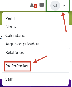 Tela inicial com destaque para o menu no canto superior direito