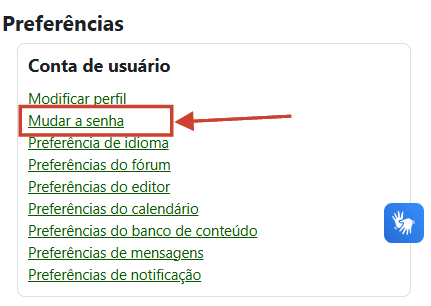 Tela de preferências com destaque para o botão de Mudar a Senha