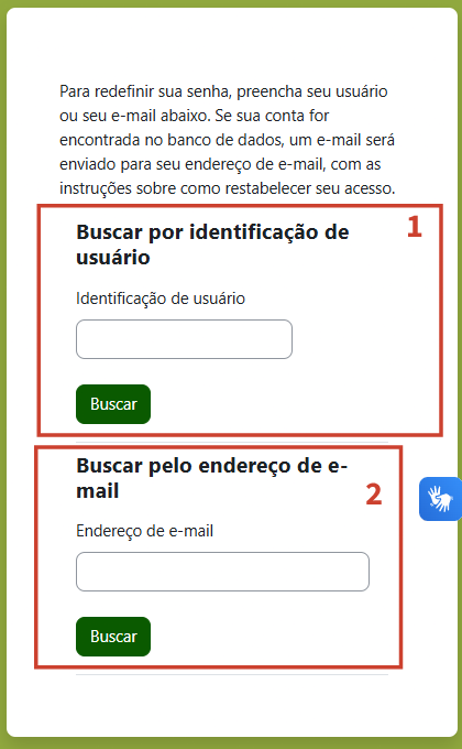 Tela mostrando a página de recuperação de senha com o campo para informar o email