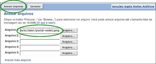 Webmail do Yahoo - Anexando um arquivo.
