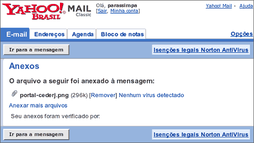 Webmail do Yahoo - Anexando um arquivo.