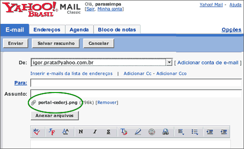 Webmail do Yahoo - Anexando um arquivo.