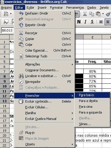 Barra de menus com opção de preenchimento automático