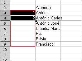 Seleção de duas células ao mesmo tempo com quadradinho vermelho colocado ao lado da seleção