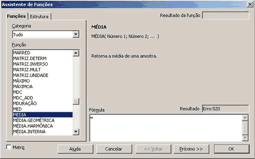 Caixa de diálogo de funções