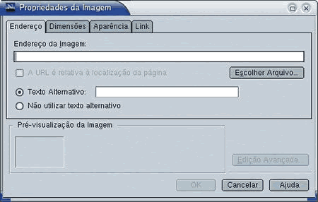 Tela de propriedades da imagem