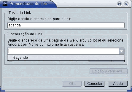 Tela de criação da ligação entre as páginas