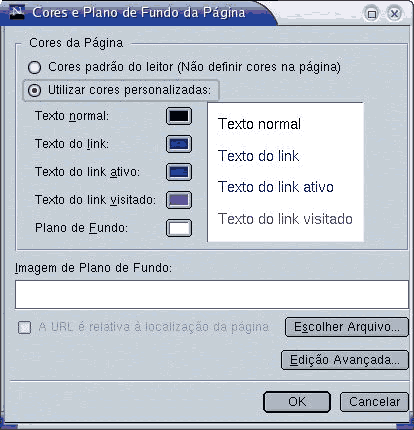 Tela para utilizar cores personalizadas