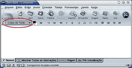 Área de trabalho do Composer com destaque para a barra de formatação