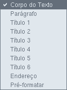 Lista de opções de formatação