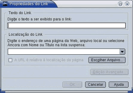 Tela de propriedades do link