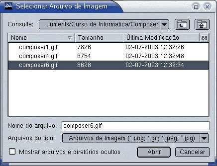 Tela para selecionar arquivo de imagem para o fundo da página
